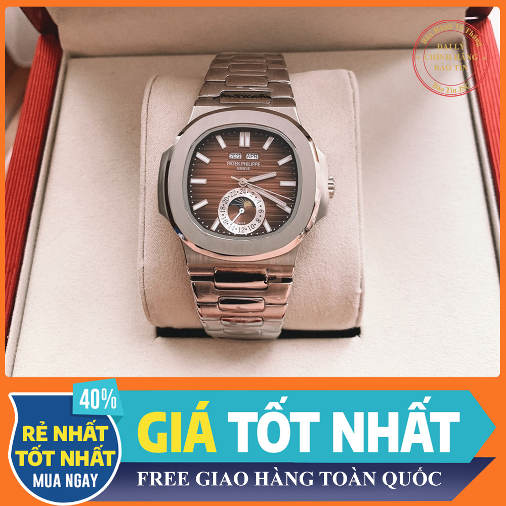 { RẺ VÔ ĐỐI }{ BẢO TÍN ĐỒNG HỒ SHOP SỊN LAZADA } ĐỒNG HỒ NAM AUTOMATIC PATEK NAUTILUS MẶT TRĂNG DÂY KIM LOẠI + THẺ BẢO HÀNH