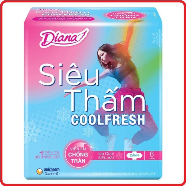 Băng vệ sinh Diana siêu thấm cool fresh cánh 8 miếng tặng cam kết hàng đúng mô tả chất lượng đảm bảo an toàn đến sức khỏe người sử dụng đa dạng mẫu mã màu sắc kích cỡ cao cấp