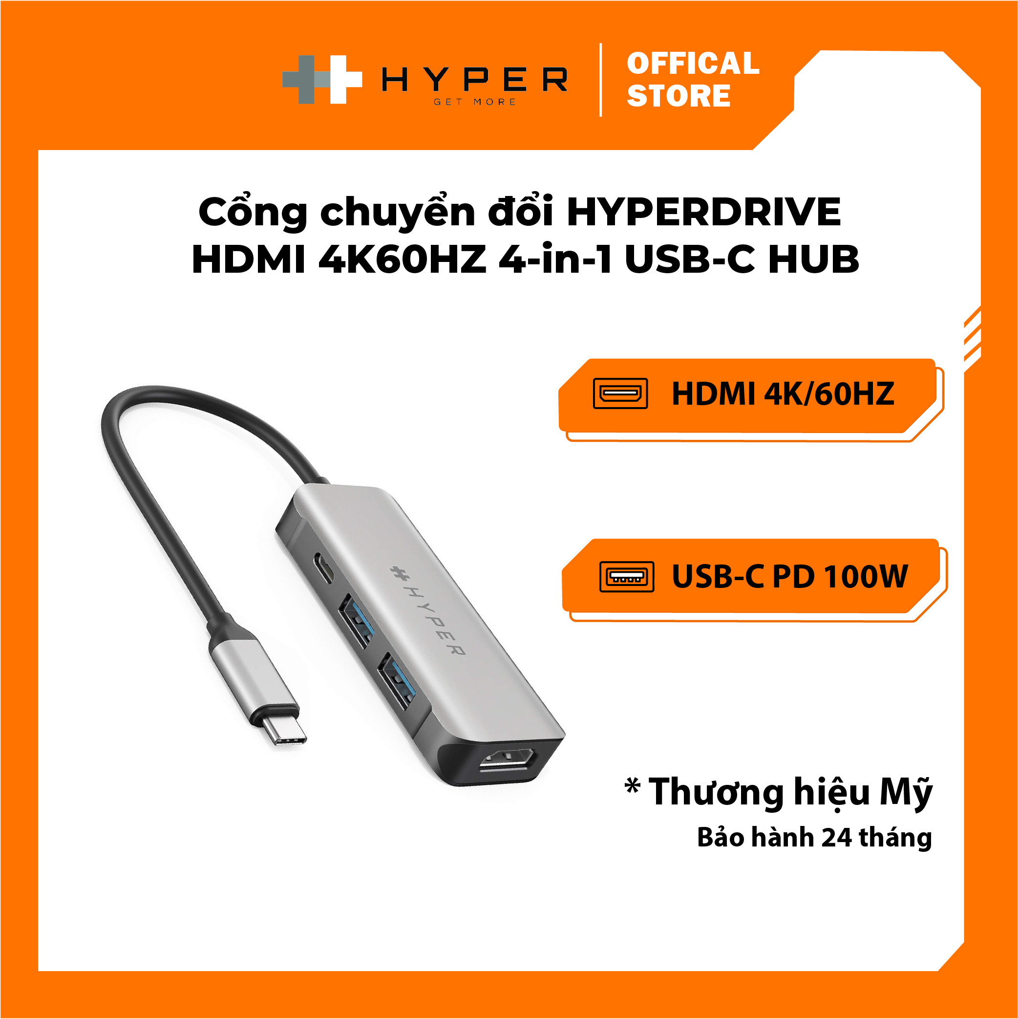 CỔNG CHUYỂN HYPERDRIVE HDMI 4K60HZ 4-IN-1 USB-C HUB (HD41)