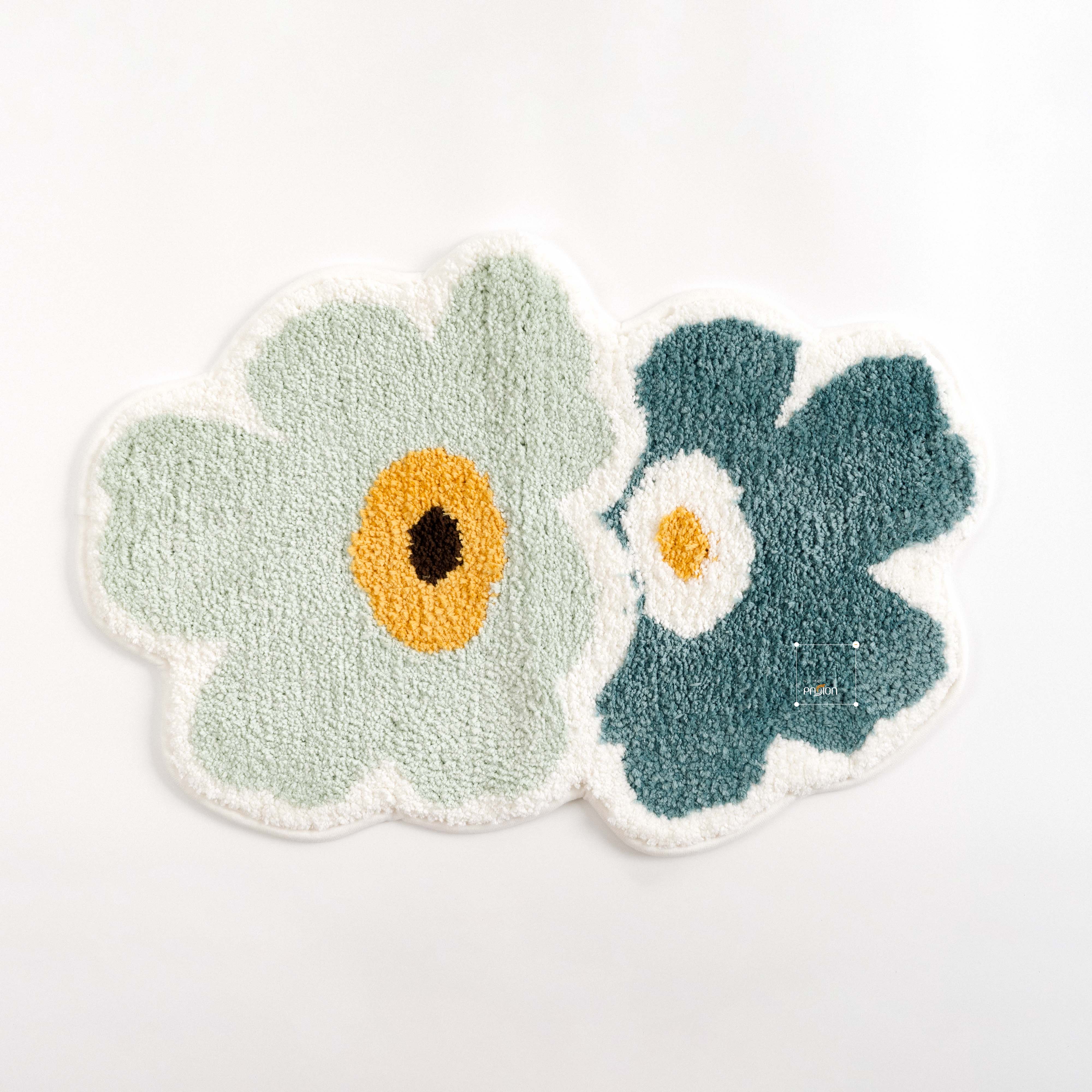 Thảm Lau Chân Len Siêu Thấm Hình Hoa Cúc Trang Trí Cửa Ra Vào