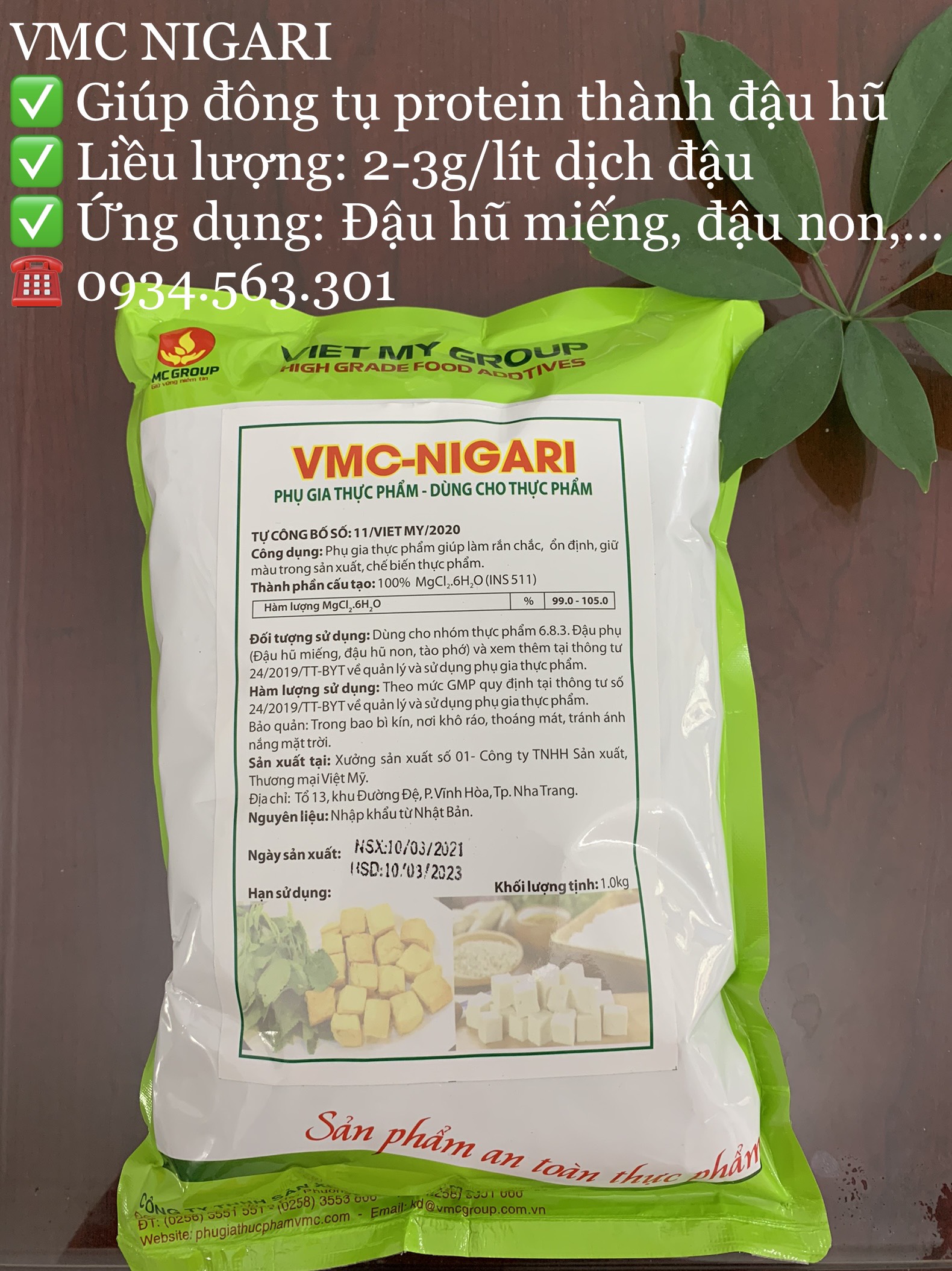 Phụ gia làm đông tụ đậu phụ - vmc nigari