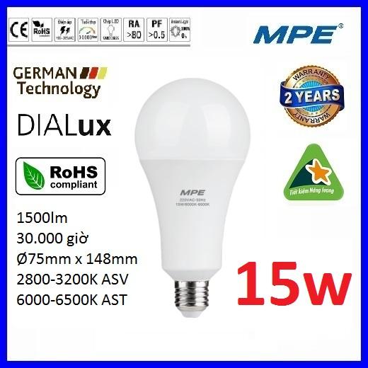 Bóng led bulb 15W chống thấm cao cấp MPE LBD3-15 ( tiêu chuẩn Châu Âu ) - Điện Việt