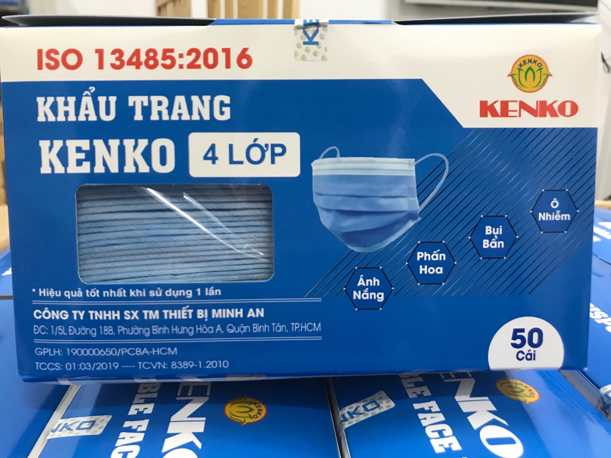 Khẩu trang y tế 4 Lớp KENKO Chuẩn hàng xuất khẩu hộp 50 cái màu xanh