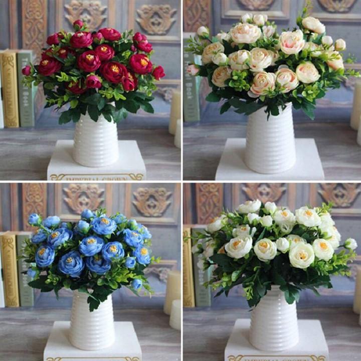 1 cành hoa hồng hungary cao cấp 6 bông 2 nụ  - Hoa lụa - hoa giả trang trí phòng khách, văn phòng công ty, làm bó hoa cưới