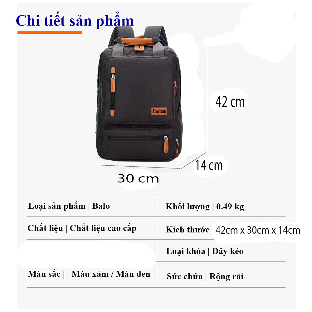 Balo thời trang Tao Bao TBBB1X chất liệu vải bố thiết kế chắc chắn cứng cáp kiểu dáng hình chữ nhật cá tính thời trang hiện đại