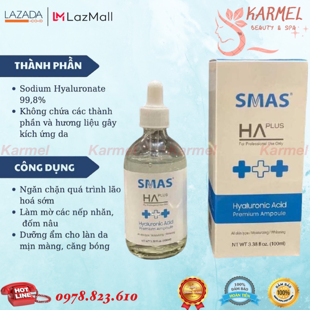 Serum dưỡng ẩm Smas HA Plus Hyaluronic Acid Premium Ampoule 100ml của Hàn Quốc - Karmel Chính Hãng