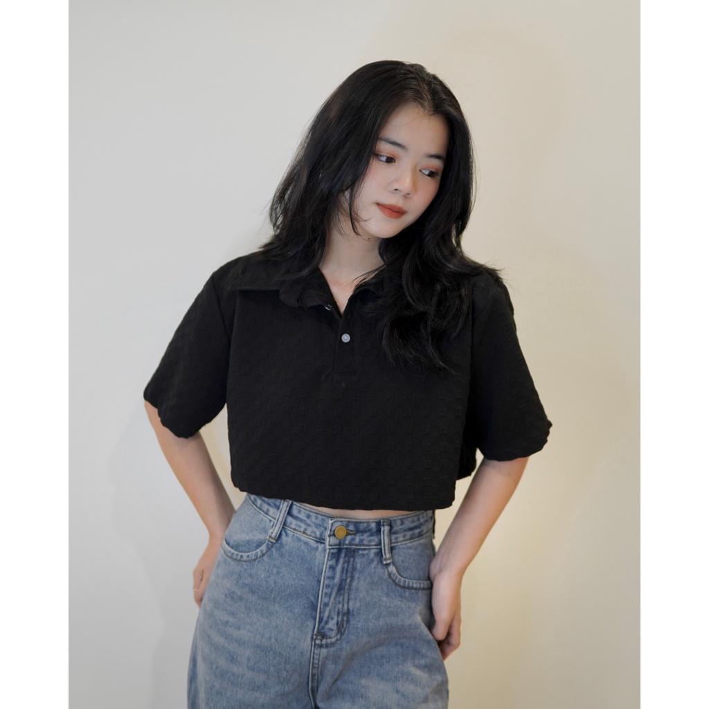 Áo crotop nữ - áo polo vải đũi xốp cao cấp Basic room