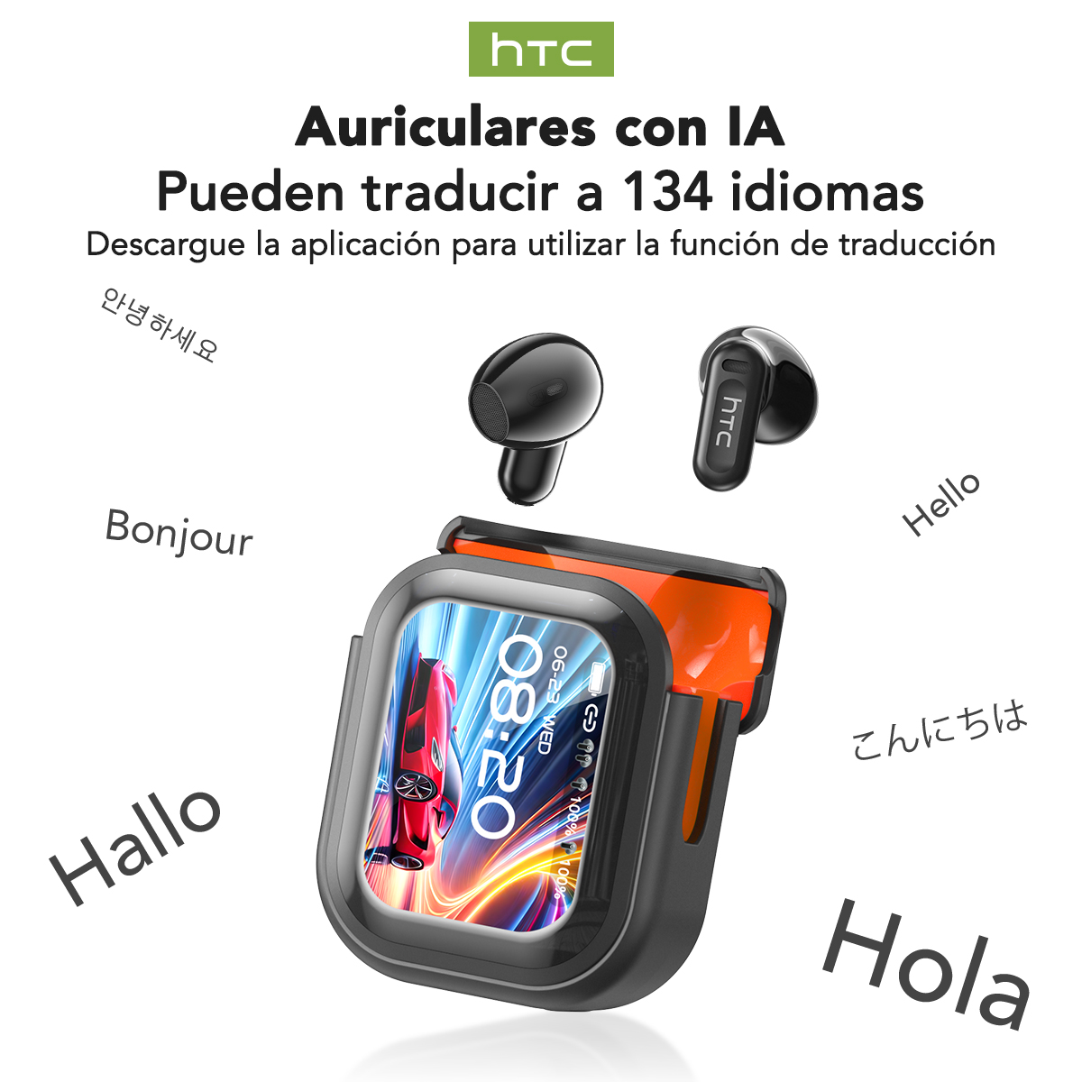 HTC NE20 AI Tai nghe dịch thuật Màn Hình LED Cảm Ứng Tai nghe Bluetooth 6.0 AI Dịch thuật thời gian thực Màn hình LED thông minh HiFi Chất lượng âm thanh Công nghệ giảm tiếng ồn