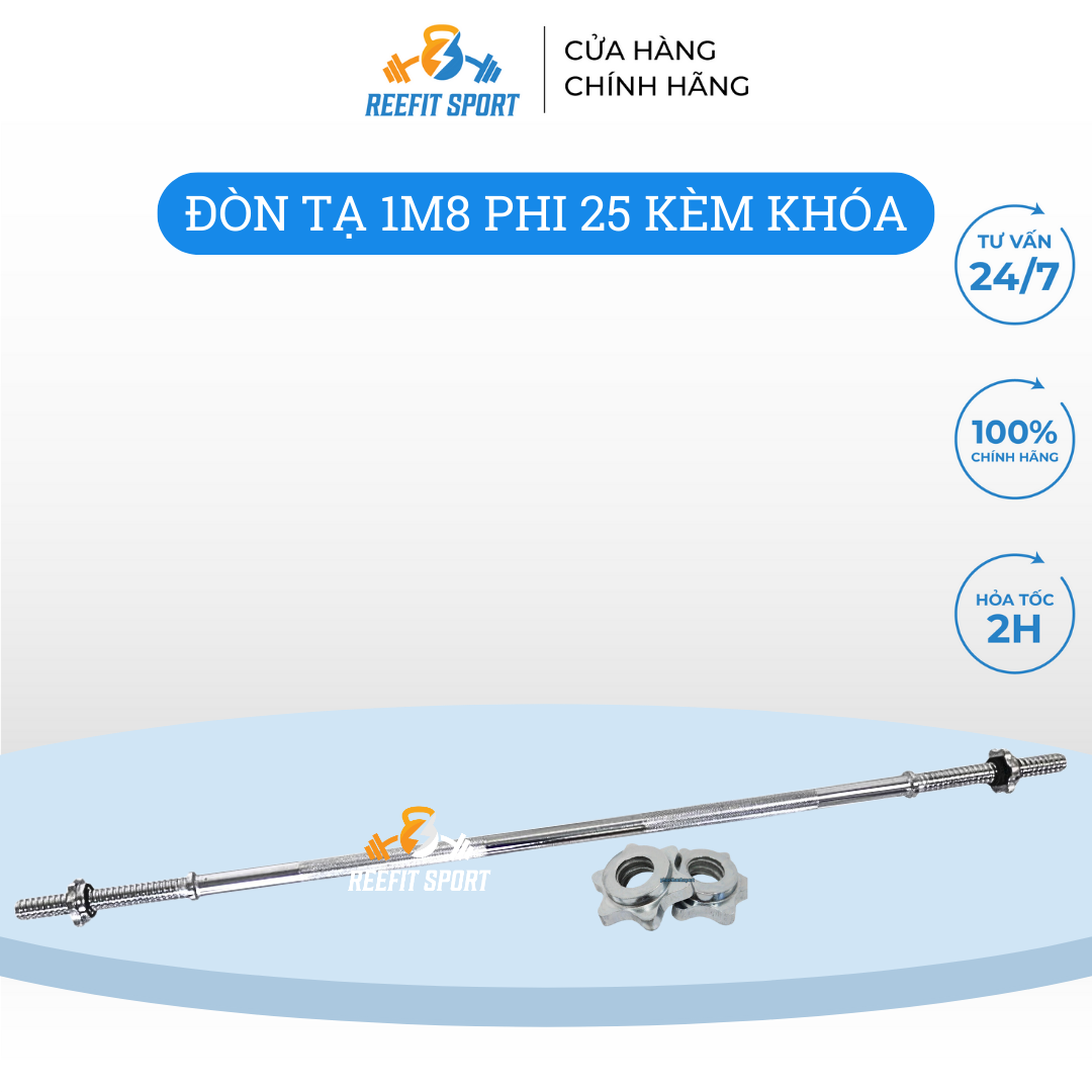 Đòn tập tạ đòn gắn tạ đòn tập squats đòn tập ngực đòn tập vai Reefit dài 1m8 inox nhập khẩu