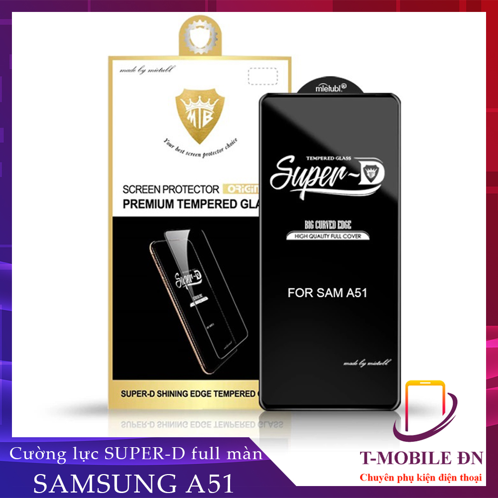 Kính cường lực Samsung A51 Full màn Super-D thế hệ mới kèm miếng lau dry an wet và giấy lấy bụi