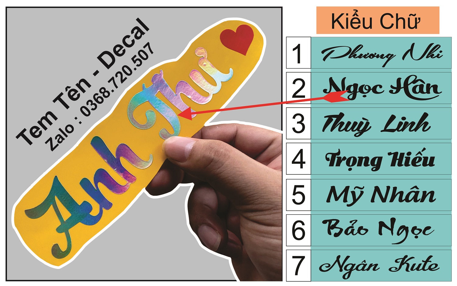 Tem tên Chữ Kí - Chống nước - Size Nhỏ14cm - Zalo tư vấn 0368.720.507