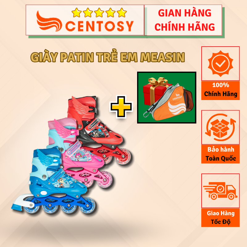 [TẶNG TÚI ĐỰNG GIÀY] CENTOSY - Giày Trượt Patin Trẻ Em Giá Rẻ Measin - Có Đèn Bánh, Form Chắc Chắn, Phanh Chân An Toàn Với 3 Màu Basic