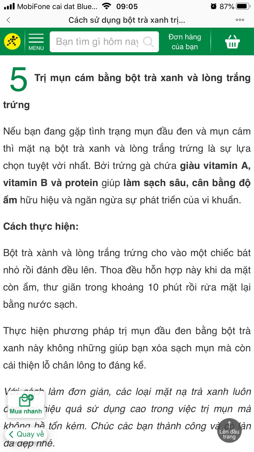 Bột trà xanh đắp mặt nguyên chất - Giảm Mụn trắng da