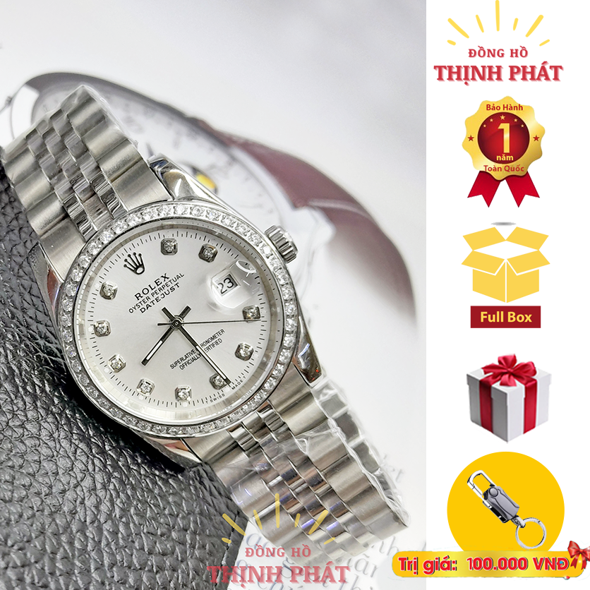 FULLBOX Đồng Hồ Nam ROLEX máy pin Nhật - Xoàn Đính Đá - Kính Sapphire cao