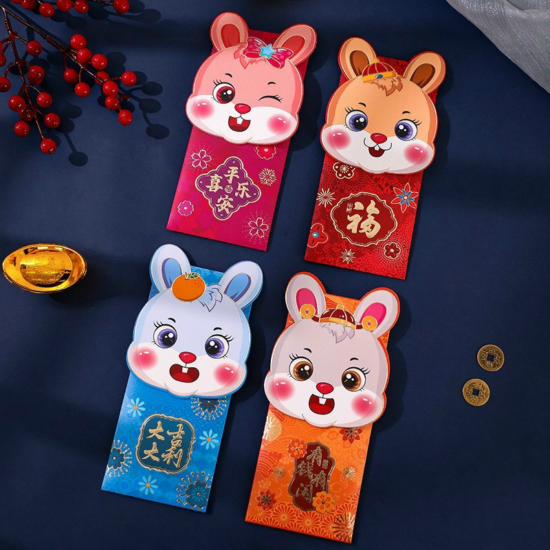 [GÓC DECOR] SET 4 BAO LÌ XÌ THỎ CHIBI CUTE