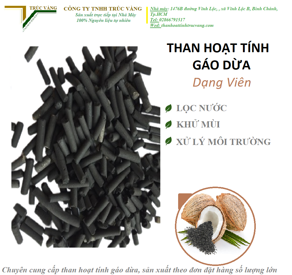Than hoạt tính gáo dừa viên nén