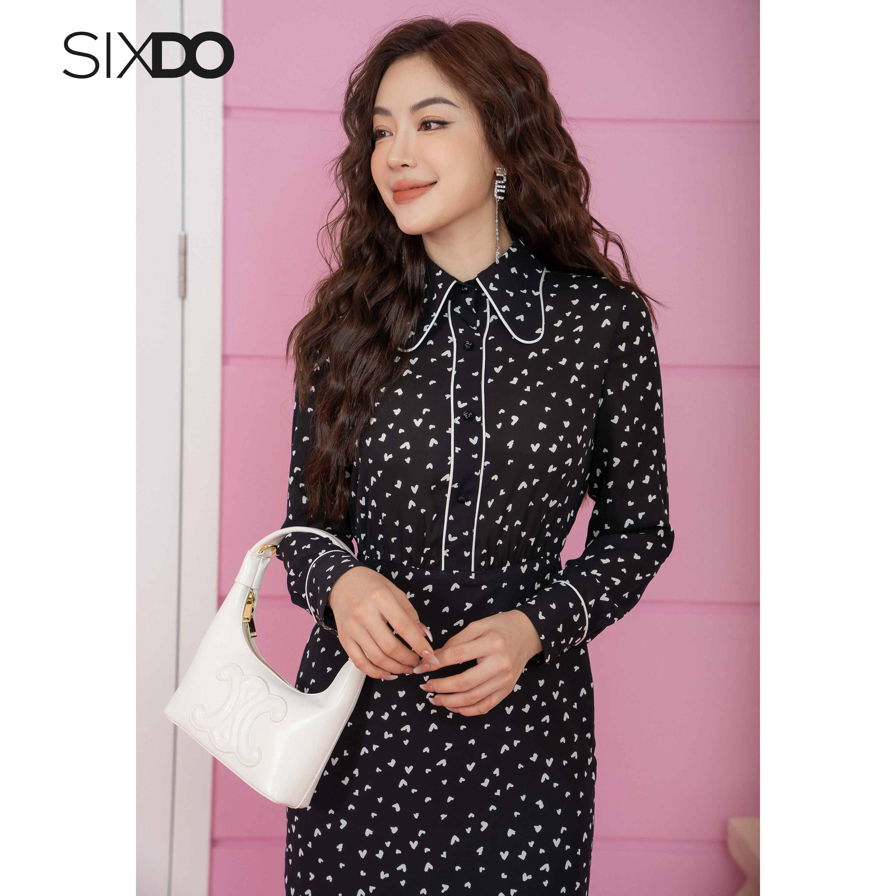 Đầm chiffon họa tiết tim SIXDO (Midi Chiffon Dress)