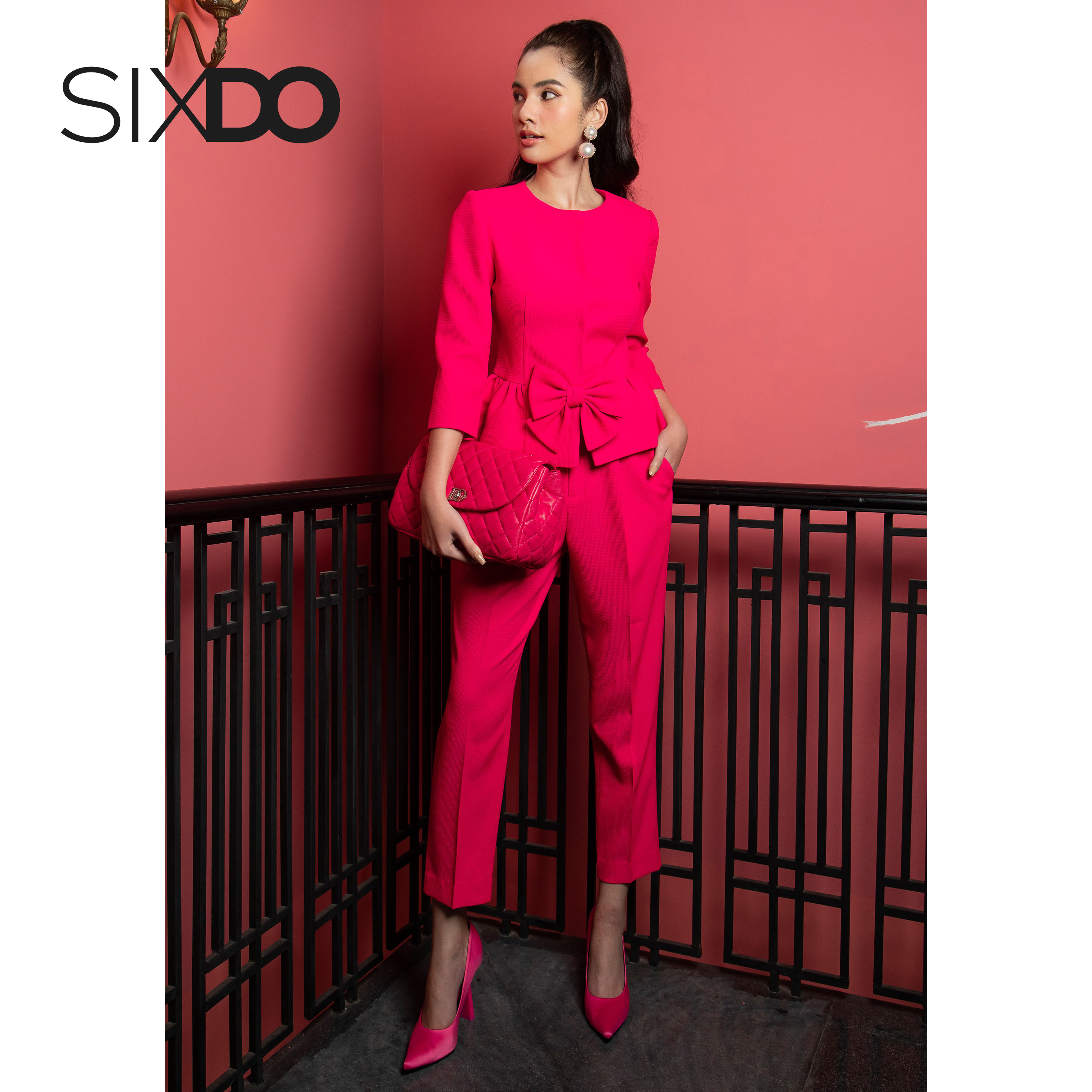 Quần âu nữ hồng thời trang SIXDO (Magenta Raw Pants)