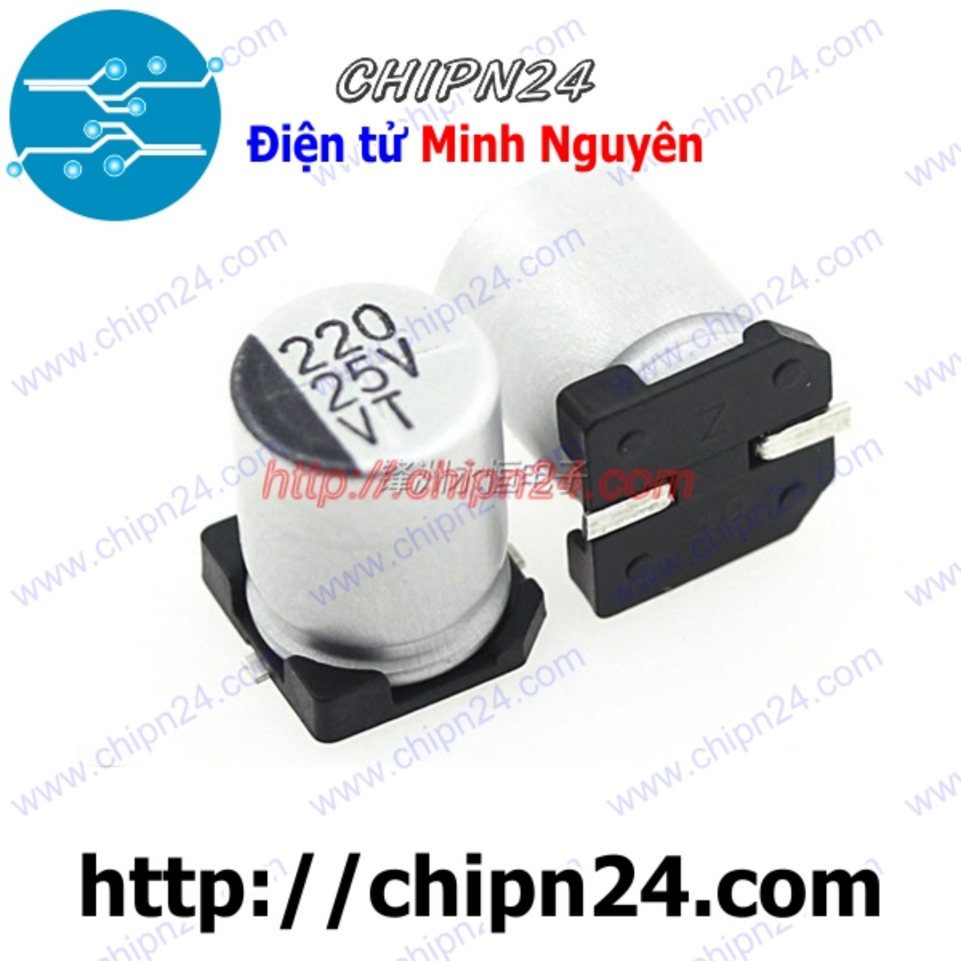 Tụ nhôm 220uf 25v 8x10mm