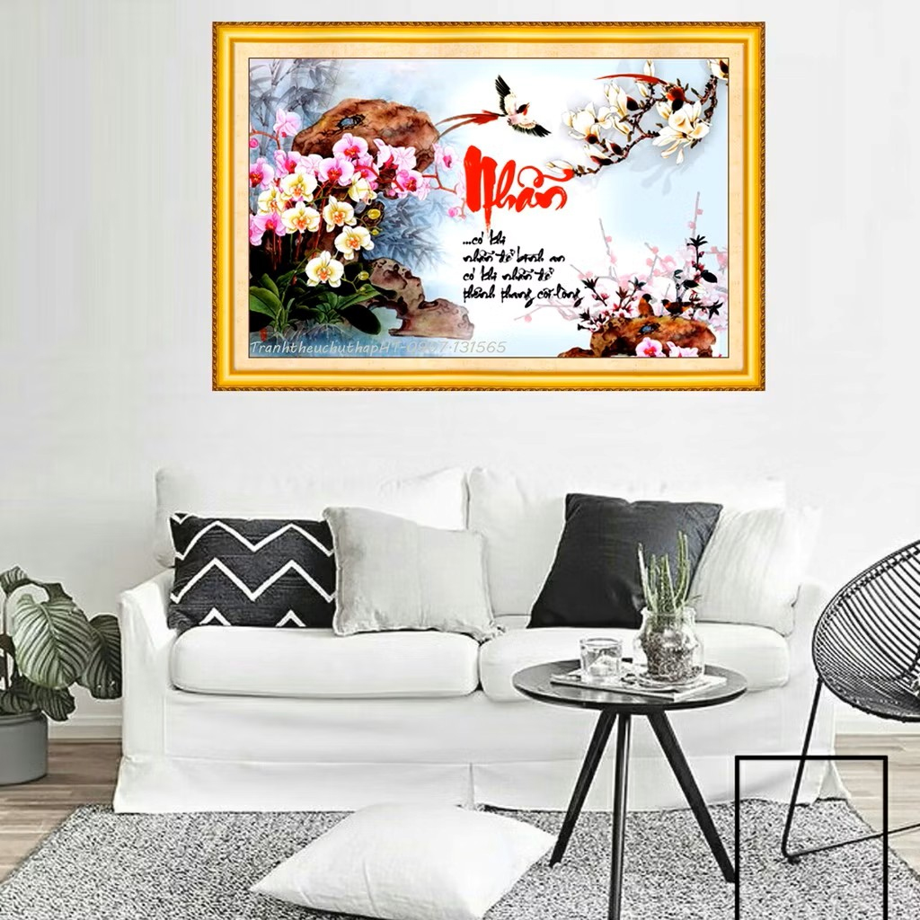 Tranh đính đá - Tranh thêu chữ thập chữ nhẫn hoa lan LV3336, LV175: 75*50cm - tự đính