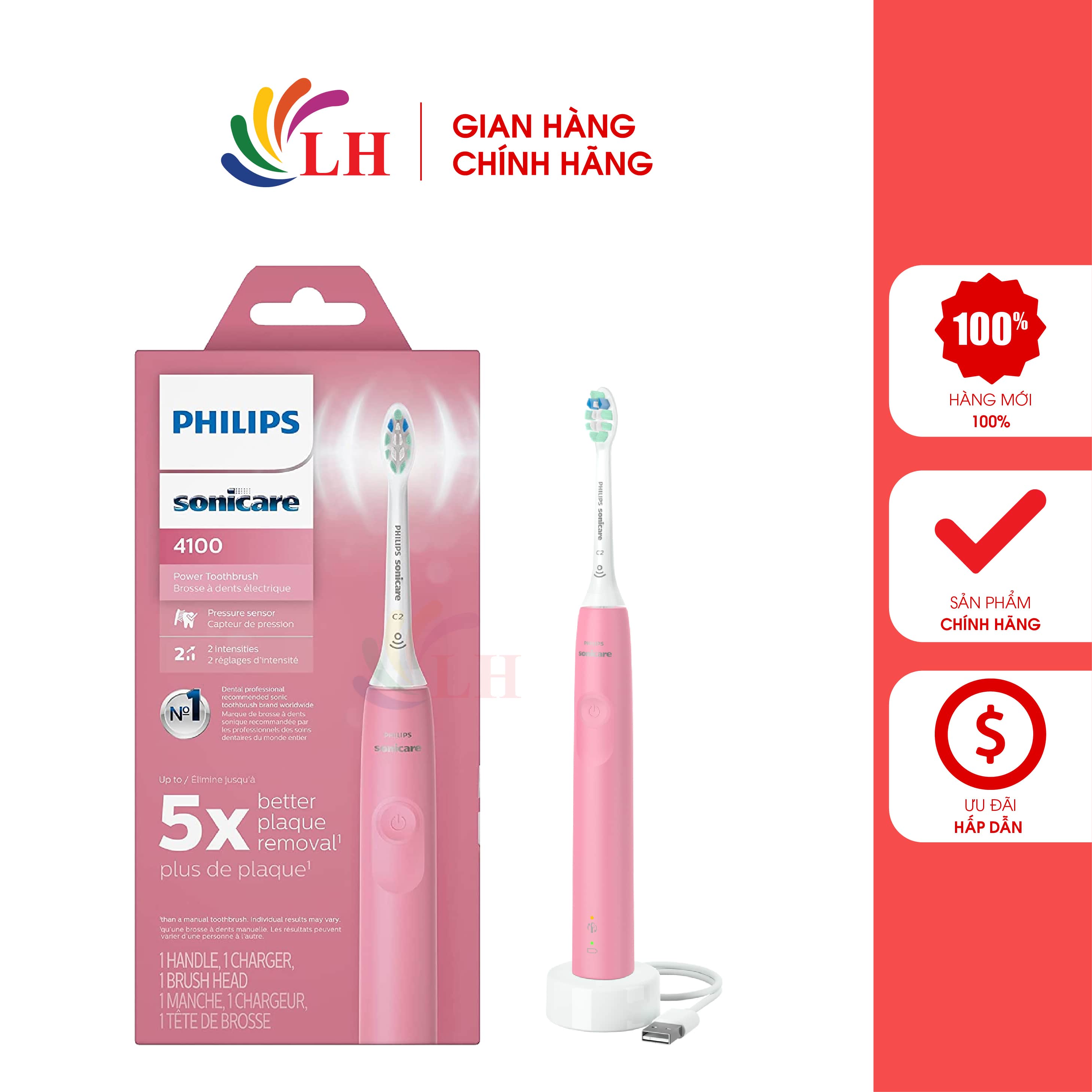 Bàn chải điện Philips Sonicare 4100 New/ProtectiveClean - Thiết kế hiện đại, Đầu bàn chải mềm mại, Làm sạch sâu, Loại bỏ mảng bám hiệu quả