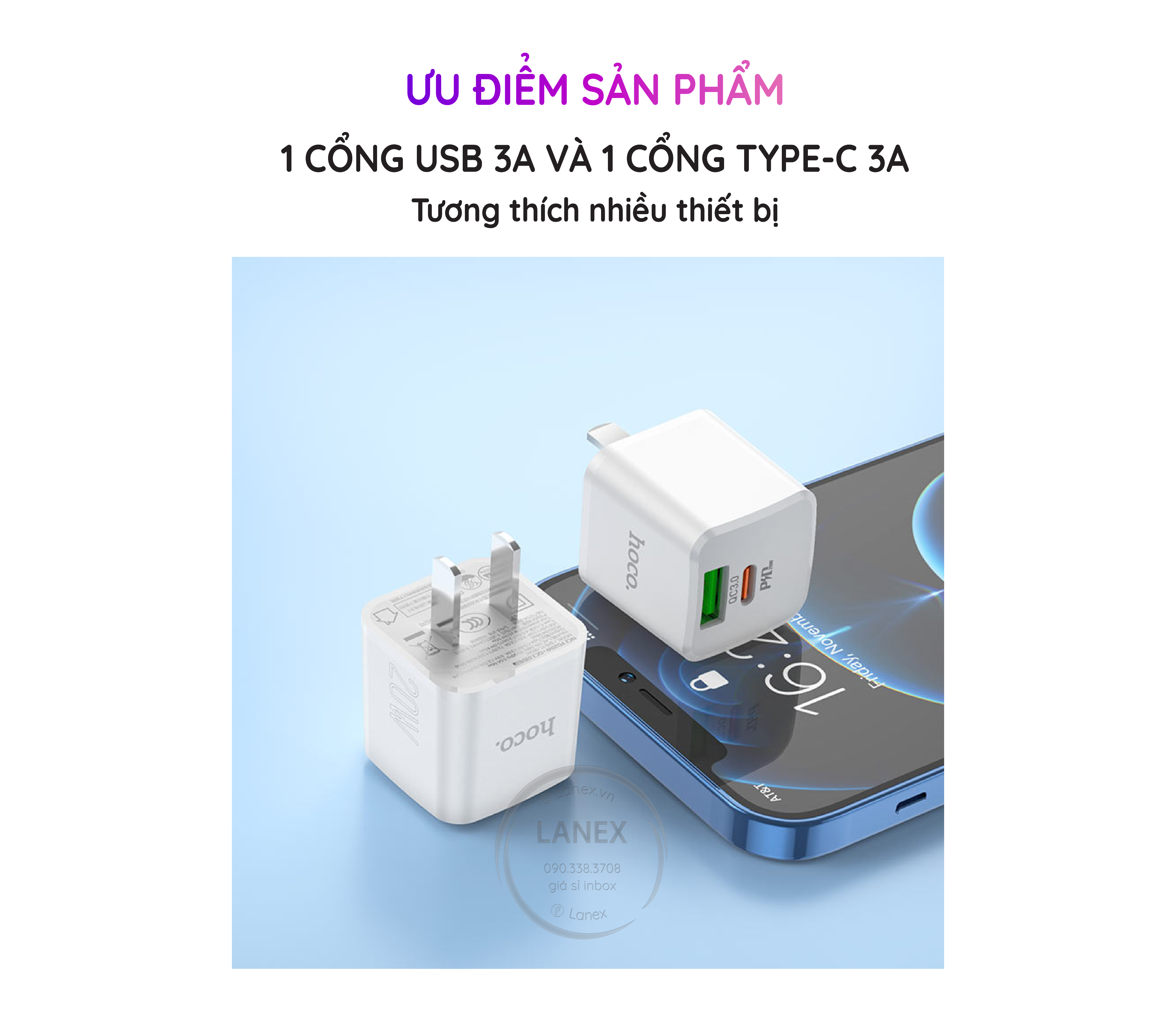 Cóc Sạc Nhanh Hoco Nc2 1 Cổng Usb Type C Pd Qc3.0 20w