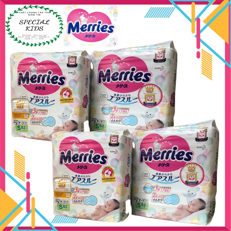 [Freeship 50K] [TEM PHỤ CHÍNH HÃNG KAO]Tã/Bỉm DÁN Merries nội địa Nhật Size S82 ( 4-8kg)
