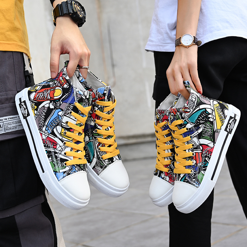 Autumn New Style Canvas Shoes High-top Men's Shoes Unisex Couple Cloth Shoes Women's Shoes Student Sports Casual Shoes Wild Tide Shoes Doodle Sneakers