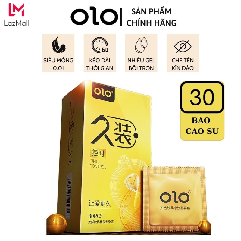 Bao cao su OLO 001 Vàng, siêu mỏng, kéo dài thời gian, hộp lớn 30 chiếc - OZO Store nhập khẩu
