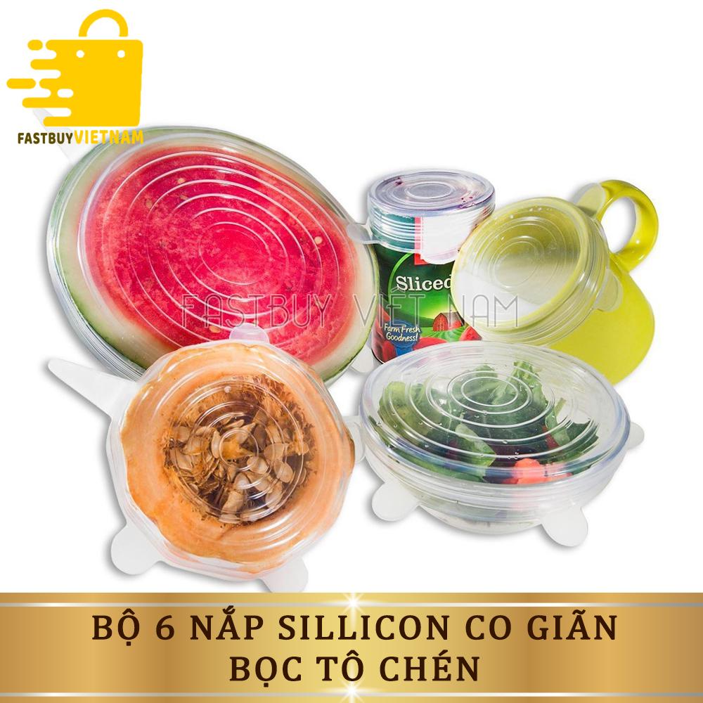 Bộ 6 Nắp Silicon Đậy Bát Đĩa, Bọc Thực Phẩm Dùng Cho , Tủ Lạnh  Lò Vi Sóng.Thay Thế Cho Màng Bọc Thực Phẩm Bảo Vệ Môi Trường