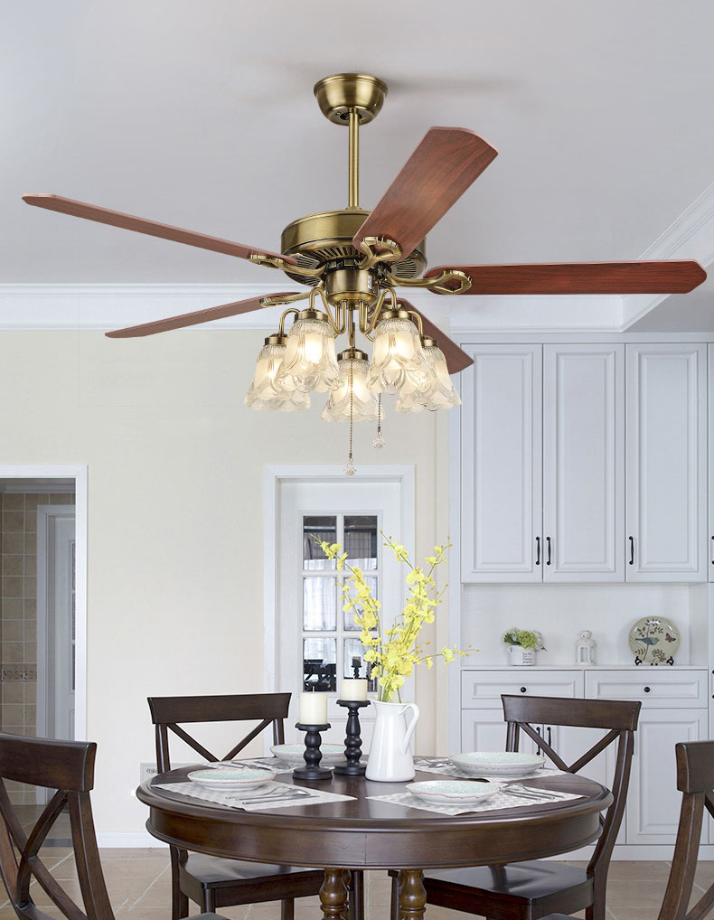Đèn Quạt trần trang trí tân cổ Châu Âu [5 cánh 52 inch, 5 bóng đèn]