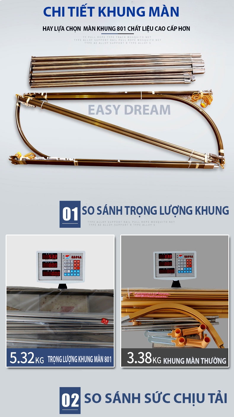 [HCM]Mùng [ màn ] khung cao cấp  không khoan tường  EASY DREAM có dây kéo ròng rọc- dây rút   khung inox không gỉ  vải tuyn lưới mắt nhỏ  chống muỗi côn trùng