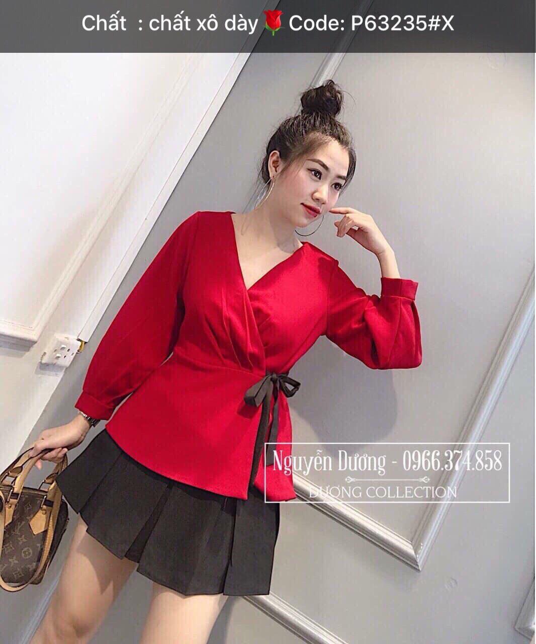 Áo Voan Đỏ Kiểu Pijama Cổ V Tay Dài Thắt Nơ Eo Sành Điệu TT0023 (TTS0401)