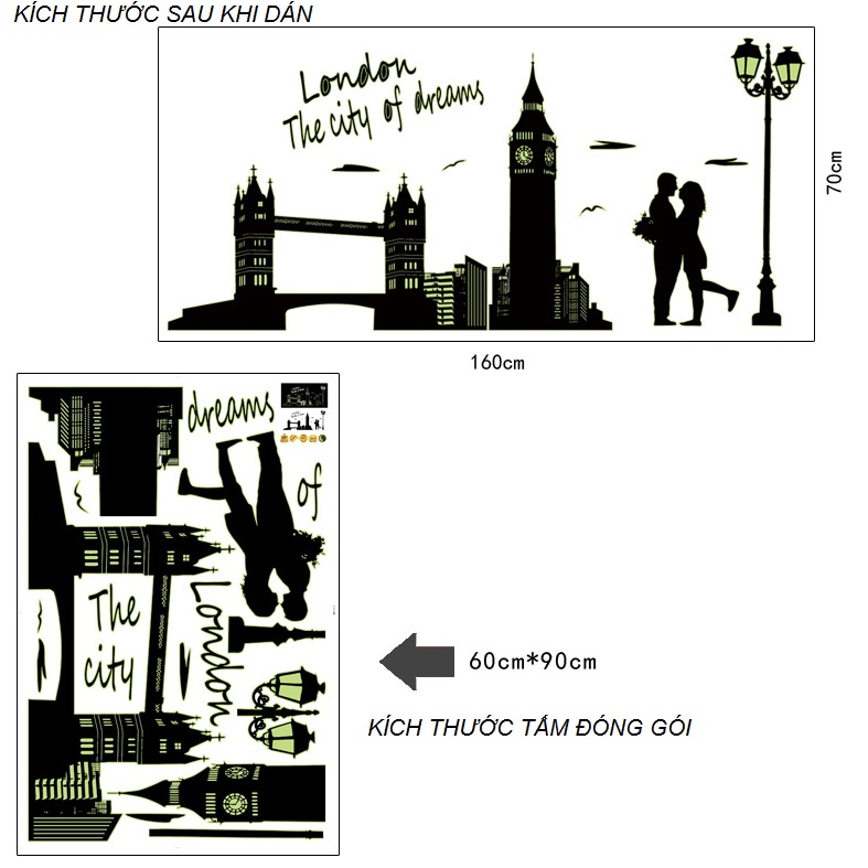 [HCM]Decal dán tường Dạ quang London DDQ002 (60 x 160 cm)