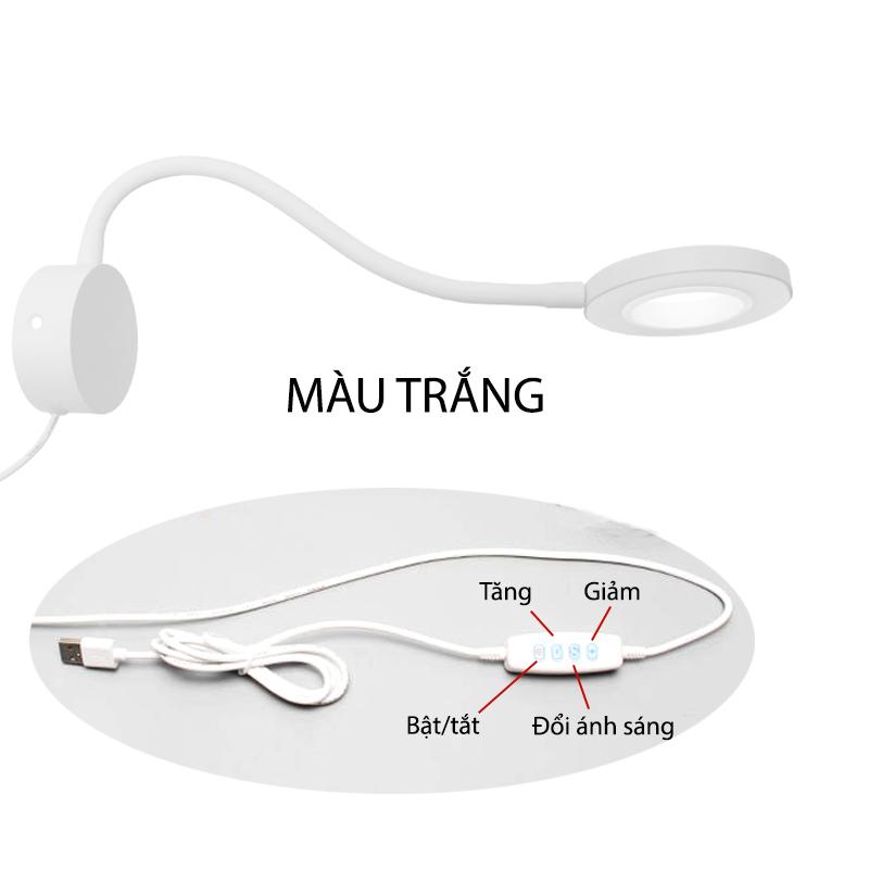Đèn LED đọc sách gắn tường WL809, ánh sáng 3 màu, có điều chỉnh độ sáng 5V-5W