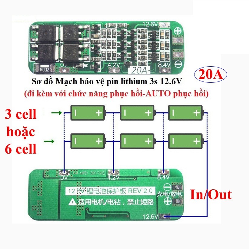 Mạch sạc bảo vệ pin 3S 20A - 12.6V