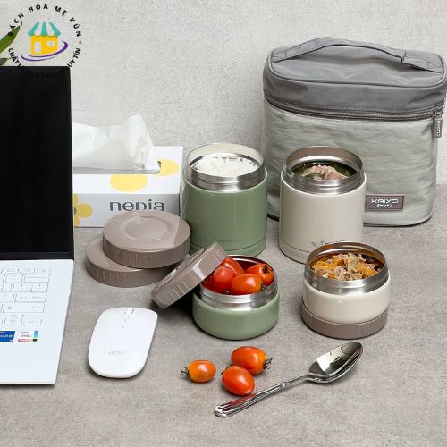 Bộ hộp cơm giữ nhiệt 5 món Kaiyo (4 hộp + 1 túi) - 1200ML
