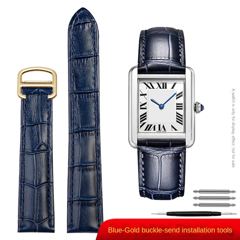 Dây đeo bằng da chính hãng thay thế cho Cartier Tank Solo Nam Nữ Đồng hồ dây chuyền đồng hồ màu xanh đỏ hồng dây đeo đồng hồ đeo tay 16 18 20mm