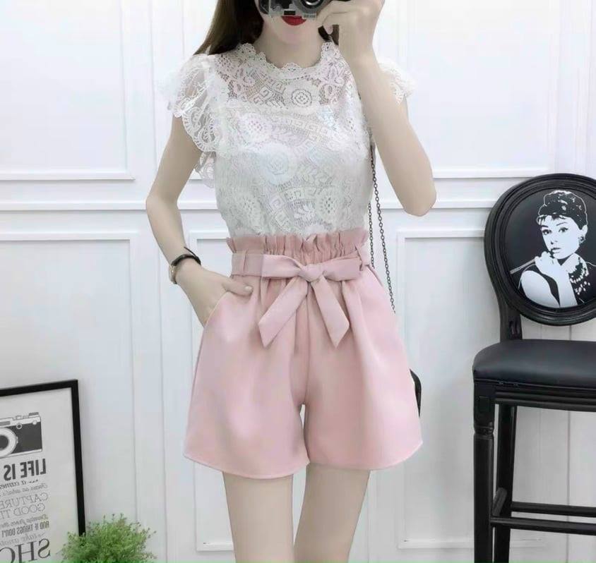 Quần Short Nữ Cột Eo Nhún Ống Rộng Gỉa Váy Thời Trang GUMIHO N45