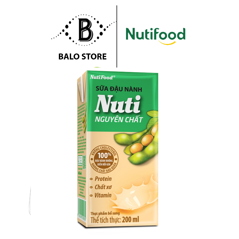 Sữa đậu nành Nuti Nguyên Chất Hộp 200ml NSDN02LA - Thương Hiệu NUTIFOOD - BALO STORE