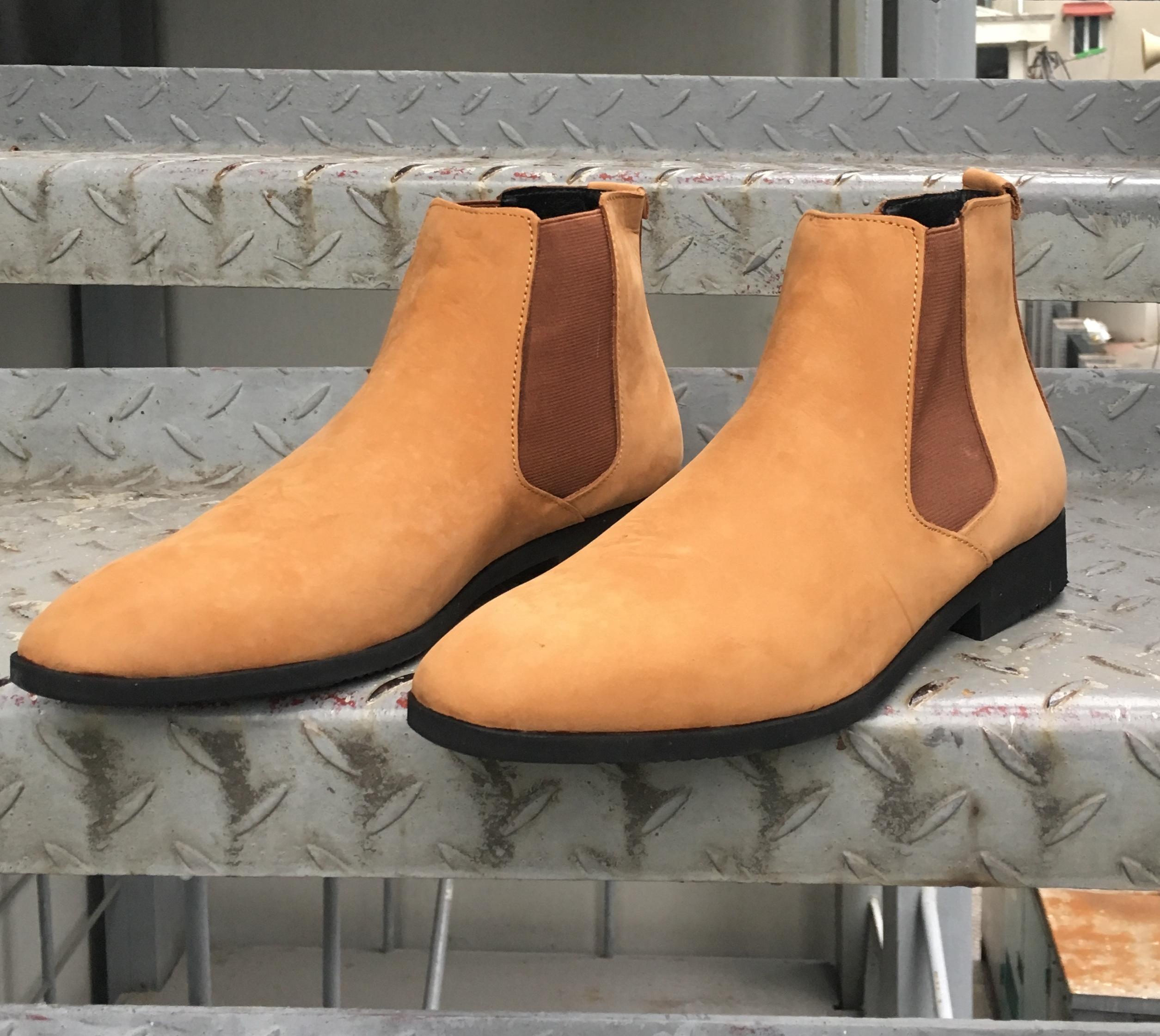 Shoes leather men Chelsea boots quality Suede yellow cow
