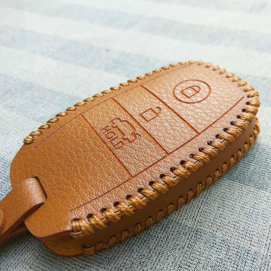 Bao da 3 nút dùng cho chìa smartkey xe hơi Kia (Da nâu)