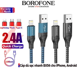 Cáp sạc nhanh BOROFONE BX56 dây dù 2.4A sạc full iPhone, Android thumbnail
