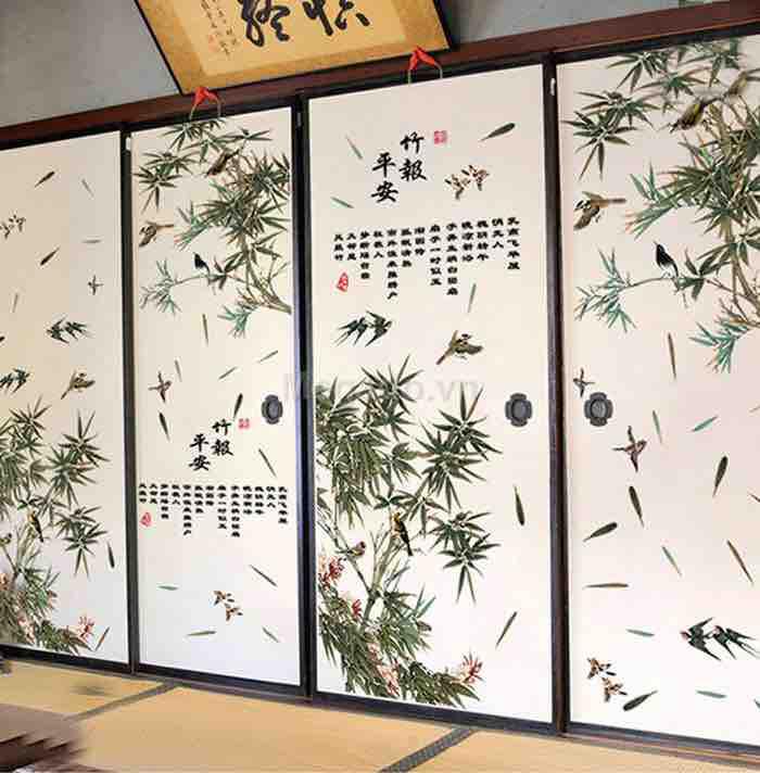 Decal tranh dán tường khóm tre khổ lớn