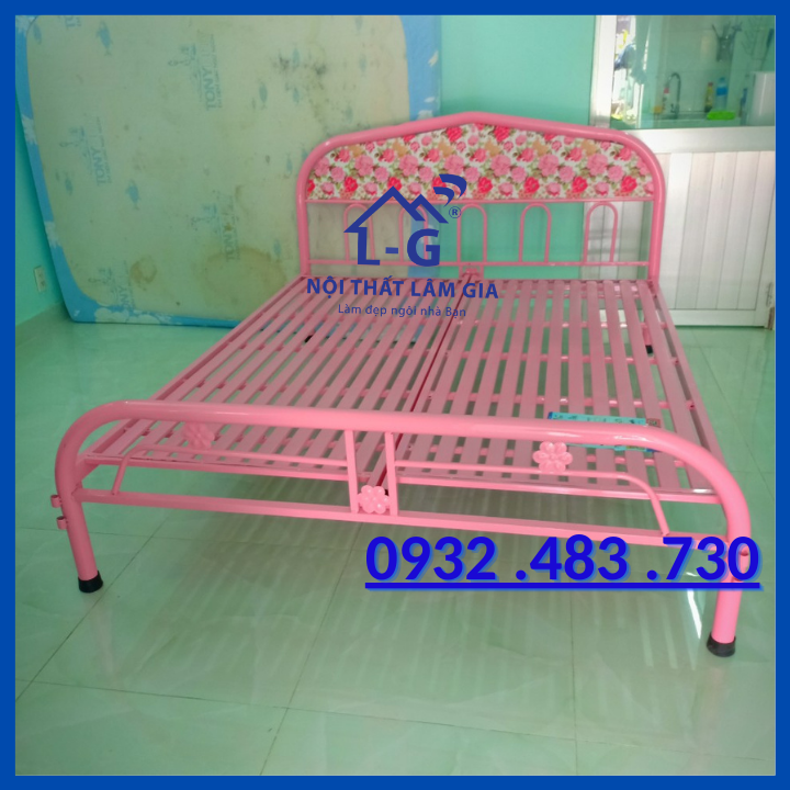 Giường sắt lắp ráp giá rẻ sơn tĩnh điện 1m8x2m màu kem _Giao hàng nhanh miễn phí