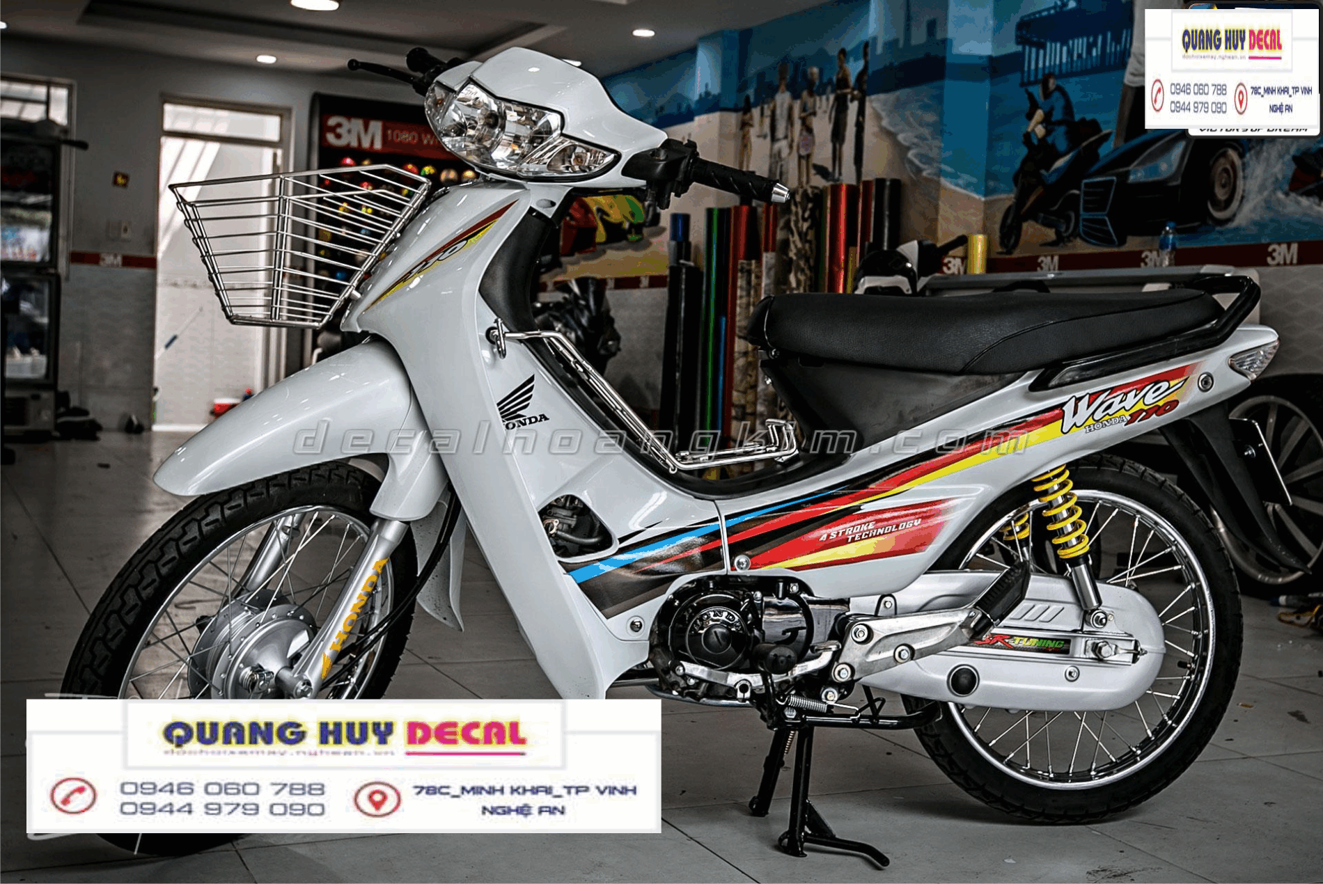 tem trùm xe wave màu trắng độ đẹp - Tem dán xe máy wave làm theo yêu cầu - tem xe wave trắng đẹp rẻ chất