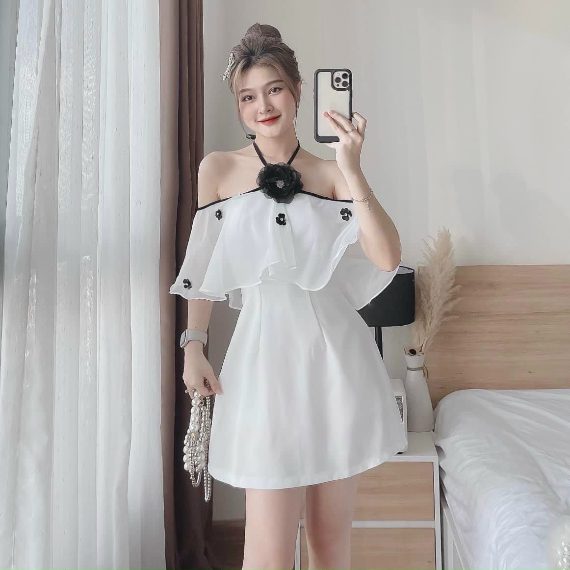 Đầm Viền Phối Bèo Đính Hoa (Có Mút Ngực)