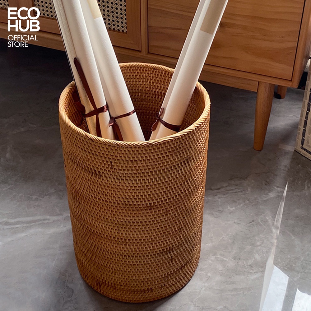 Giỏ mây đựng đồ hình trụ ECOHUB 28X22cm trang trí sắp xếp nhà cửa (Cylindrical Rattan Basket) E00315