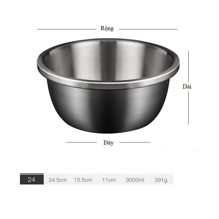 Chậu inox cao cấp dày dặn có viền cầm tay đường kính 24 cm