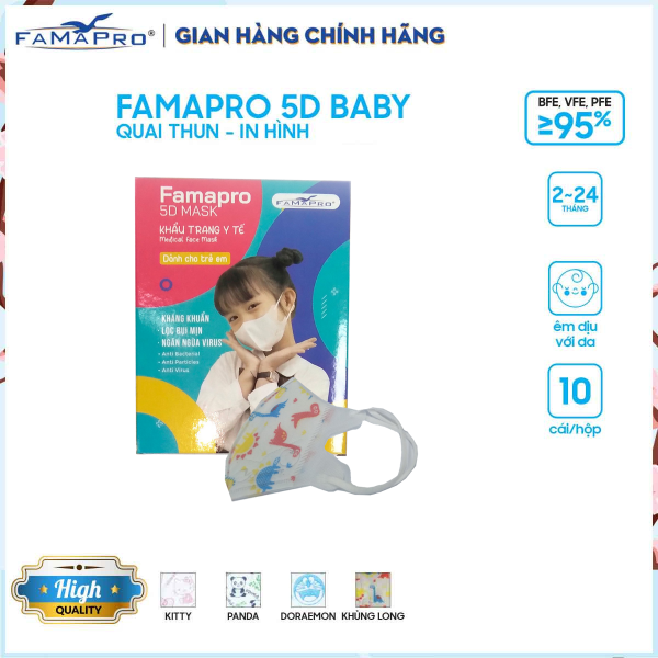 Khẩu trang y tế trẻ em 3 lớp 5D Baby Hình (10 cái / Hộp) nhập khẩu